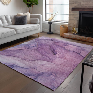 3' X 5' Purple Lilac And Lavender Abstract Washable Indoor Outdoor Area Rug - Purple, Lilac, Lavender