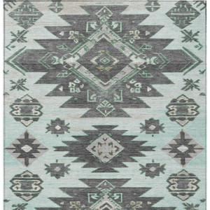 3' X 5' Mint Green And Charcoal Tribal Washable Indoor Outdoor Area Rug