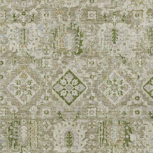 5' X 8' Fern Green And Beige Floral Medallion Washable Indoor Outdoor Area Rug