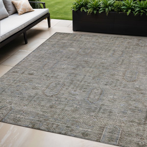 5' X 8' Gray And Silver Southwestern Washable Indoor Outdoor Area Rug