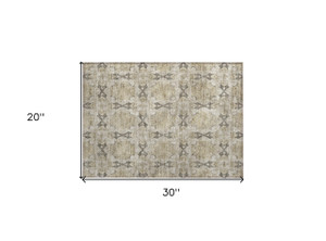 2' X 3' Beige and Gray Floral Medallion Washable Non Skid Indoor Outdoor Area Rug