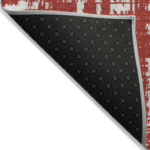 3' X 5' Red And Ivory Abstract Washable Indoor Outdoor Area Rug