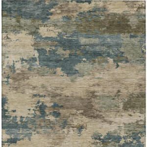 5' X 8' Teal Blue And Beige Abstract Washable Indoor Outdoor Area Rug - Teal Blue, Beige