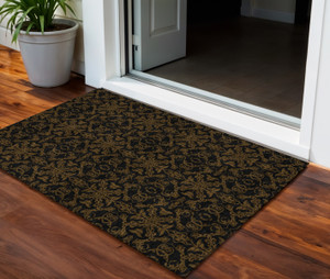 3' X 5' Brown And Black Medallion Washable Indoor Outdoor Area Rug