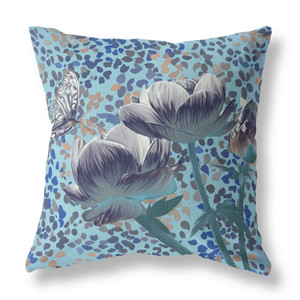 20" x 20" Indigo Butterfly Blown Seam Floral Indoor Outdoor Throw Pillow - 606114751632