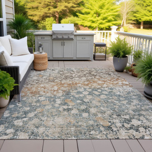 3' X 5' Beige And Copper Abstract Washable Indoor Outdoor Area Rug - 880016862430