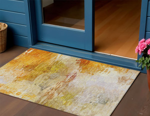 3' X 5' Orange Copper And Terra Cotta Abstract Washable Indoor Outdoor Area Rug