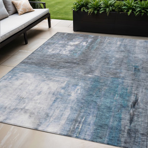 5' X 8' Blue Gray And Ivory Abstract Washable Indoor Outdoor Area Rug - 880016733501