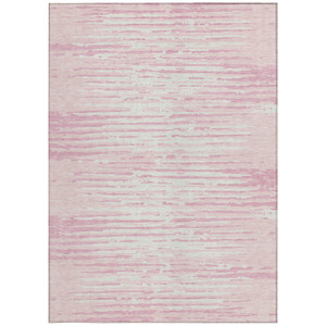5' X 8' Pink And Gray Striped Washable Indoor Outdoor Area Rug