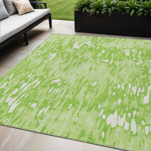 5' X 8' Lime Green And Ivory Striped Washable Indoor Outdoor Area Rug - 608219113926