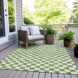 3' X 5' Green And Ivory Geometric Washable Indoor Outdoor Area Rug - 880016435832