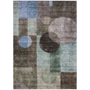 5' X 8' Brown Blue And Green Geometric Washable Indoor Outdoor Area Rug