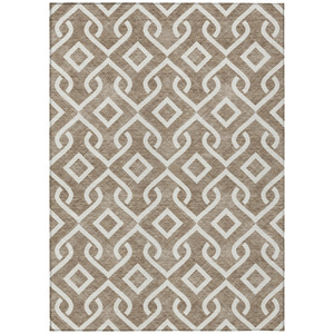 3' X 5' Brown And Ivory Geometric Washable Indoor Outdoor Area Rug - Brown, Ivory