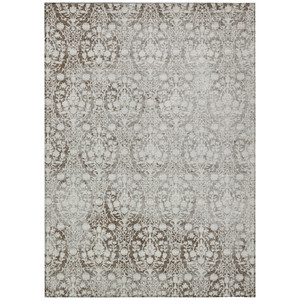 3' X 5' Chocolate Damask Washable Indoor Outdoor Area Rug