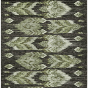 5' X 8' Olive Green And Artichoke Green Southwestern Washable Indoor Outdoor Area Rug - Olive Green, Artichoke Green