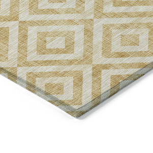 5' X 8' Gold Beige And Ivory Geometric Washable Indoor Outdoor Area Rug