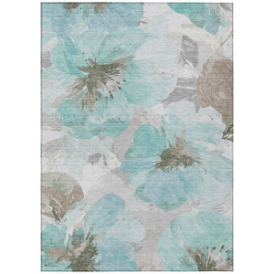 3' X 5' Teal Blue And Aqua Floral Washable Indoor Outdoor Area Rug - 880024589015