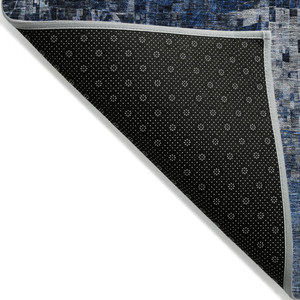 5' X 8' Navy Blue And Denim Blue Abstract Washable Indoor Outdoor Area Rug