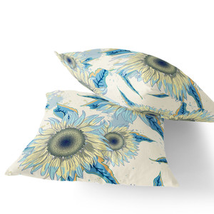 Set of Two 16" X 16" Green and Yellow Blown Seam Floral Indoor Outdoor Throw Pillow - 606114818441