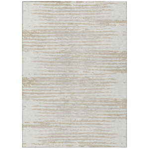 5' X 8' Ivory And Beige Striped Washable Indoor Outdoor Area Rug - 608219073534