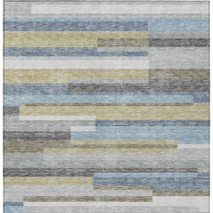 3' X 5' Gray Denim Blue And Sky Blue Striped Washable Indoor Outdoor Area Rug