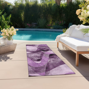2' X 8' Purple Abstract Washable Non Skid Indoor Outdoor Runner Rug
