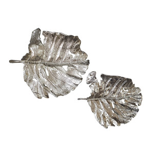 Set of 2 Shiny Silver Leaves Wall Art - 808230095915
