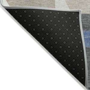 5' X 8' Blue Gray And Ivory Geometric Washable Indoor Outdoor Area Rug