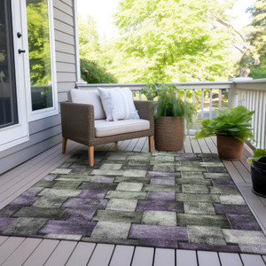 3' X 5' Sage And Purple Striped Washable Indoor Outdoor Area Rug