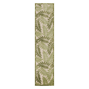 8' Ivory And Green Palm Leaf Indoor Outdoor Runner Rug