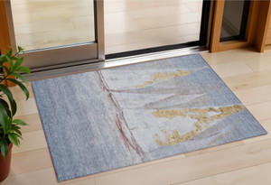 3' X 5' Blue And Gold Nautical Washable Indoor Outdoor Area Rug