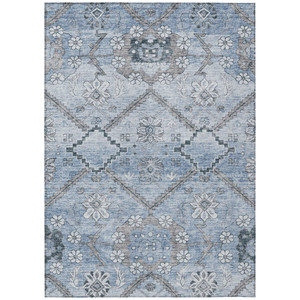 3' X 5' Sky Blue And Denim Blue Floral Washable Indoor Outdoor Area Rug Transitional Style - Sky Blue, Denim Blue Color