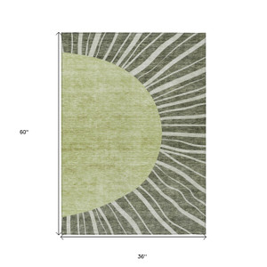 3' X 5' Olive Green And Artichoke Green Abstract Washable Indoor Outdoor Area Rug