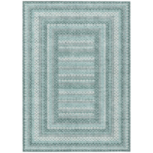5' X 8' Teal Blue And Ivory Geometric Washable Indoor Outdoor Area Rug - Teal Blue, Ivory