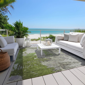 3' X 5' Olive Green Artichoke Green And Fern Green Abstract Washable Indoor Outdoor Area Rug