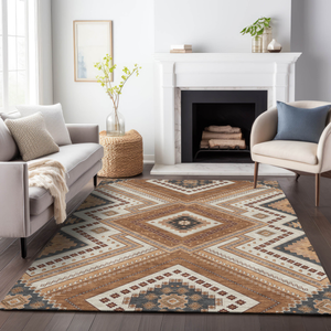 5' X 8' Copper Brown And Beige Tribal Washable Indoor Outdoor Area Rug