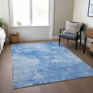 3' X 5' Denim Blue And Sky Blue Nautical Washable Indoor Outdoor Area Rug