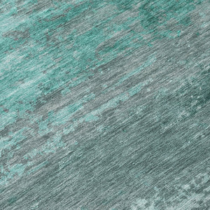 5' X 8' Teal Blue Gray And Pale Aqua Abstract Washable Indoor Outdoor Area Rug