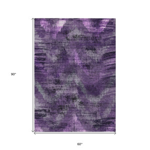 5' X 8' Purple Lavender And Gray Abstract Washable Indoor Outdoor Area Rug - Purple, Lavender, Gray