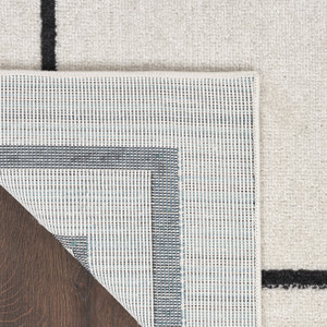 5' Ivory And Black Square Indoor Outdoor Area Rug