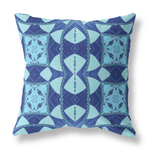 26" X 26" Blue Blown Seam Geometric Indoor Outdoor Throw Pillow