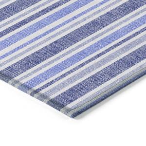 3' X 5' Blue Striped Washable Non Skid Indoor Outdoor Area Rug - 608219382827