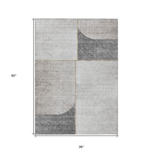 3' X 5' Taupe Beige And Gray Abstract Washable Indoor Outdoor Area Rug Transitional Style - Taupe, Beige, Gray Color