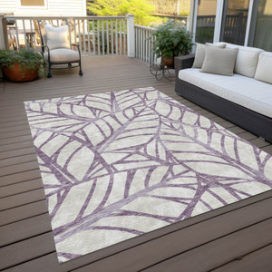 3' X 5' Purple Lavender And Beige Floral Washable Indoor Outdoor Area Rug
