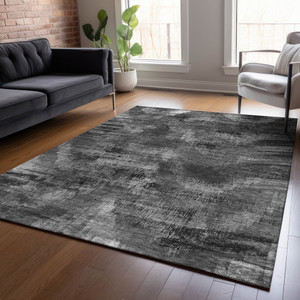 3' X 5' Gray Charcoal And Silver Abstract Washable Indoor Outdoor Area Rug - 606114998075