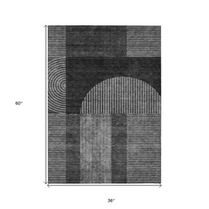 3' X 5' Charcoal Gray And Silver Geometric Washable Indoor Outdoor Area Rug Transitional Style - Charcoal, Gray, Silver Color