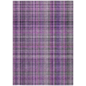 3' X 5' Purple and Gray Plaid Washable Non Skid Indoor Outdoor Area Rug