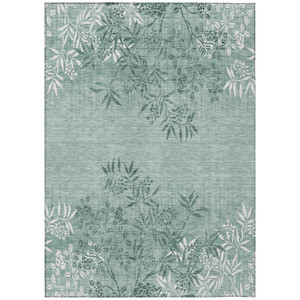 5' X 8' Sage Fern Green And Ivory Floral Washable Indoor Outdoor Area Rug