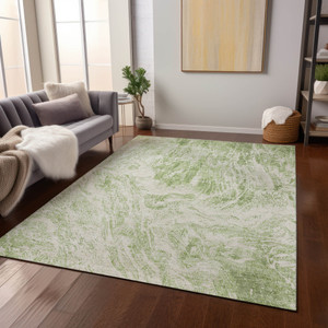 5' X 8' Sage And Ivory Abstract Washable Indoor Outdoor Area Rug - Sage, Ivory
