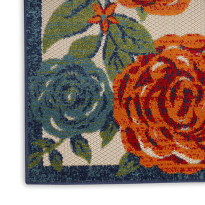 5' X 8' Ivory Blue Orange And Green Floral Indoor Outdoor Area Rug